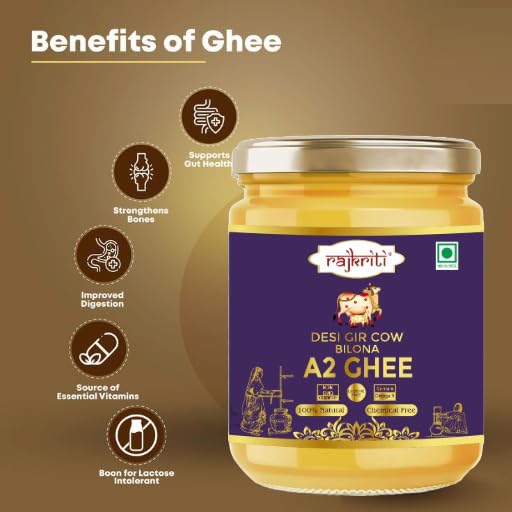 Image of Rajkriti A2 Gir Cow Desi Ghee 100ML | Bilona Method | Curd-Churned & Cultured |Pure, Natural & Danedar| Lactose-Free,Gluten-Free | Grass-Fed | Lab Tested | Immunity Booster -Pack of 1
