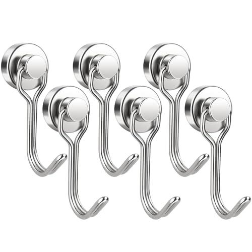 GGTTNRT Magnetic Hooks, 31Lb Magnet Hooks, Strong Magnetic Hooks for Fridge Magnet Hooks for Hanging Camping, Kitchen (Silver, 6PCS)