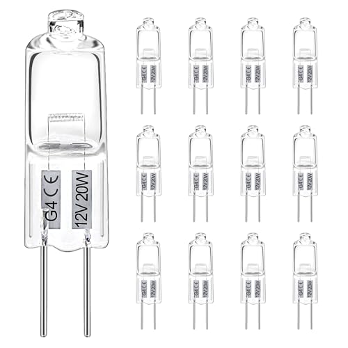 LedWekei G4 Halogen Bulbs,12v 20w Bulb 2 Pin Clear Capsule Lamp Bulb,Dimmable 2700K Warm White Light Bulbs (12 Pack)