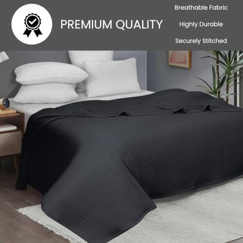 Image of 100% Combed Cotton Waffle Blanket for Bed,Sofa,Couch,|Charcoal Grey|Queen -90X90 INCHES -Lightweight and Breathable Soft Woven AC Blankets,Throw for Summer, Spring, Winter, All Season