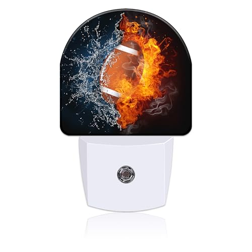 Image of Ice and Fire Football Night Light for Kids, LED Night Light Plug into Wall with Dusk to Dawn Sensor for Girls Boys Women Men Room Decor, Hallway, Kitchen, Bathroom, Nursery, Stairs