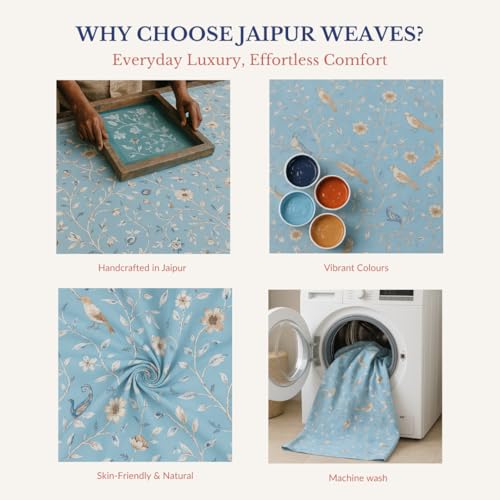 Image of Jaipur Weaves Single Bed Cotton Bedsheet with 1 Pillow Cover, 100% Pure Cotton Single Bedsheet 60x90 Inches, 180 TC Soft Breathable Bird Bed Sheet - (Pacific Blue Bird)
