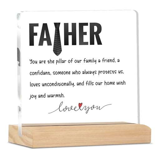 Sign Father The Pillar of Family Plaque with Wood Stand Home Offi...