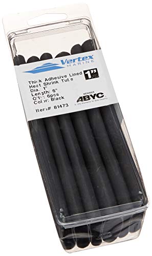 Double Wall Adhesive Lined Marine Grade Heat Polyolefin Shrink Tubing A81473-1" ID - Black - 6 Inches - 6 Pack