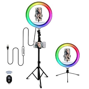 AMAZON - Znbruiap 10 in RGB Selfie Ring Light with Tripod Stand & Phone Holders-Ring Light Color Changing with Desktop Tripod and Remote