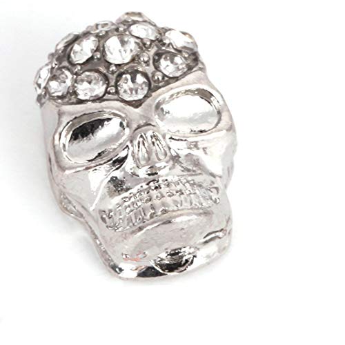 RUBYCA 30pcs Skull Beads Sideway Connector Shamballa Bracelet Silver Color White Clear Crystal, Silver & White Clear Crystals, 30 PCS