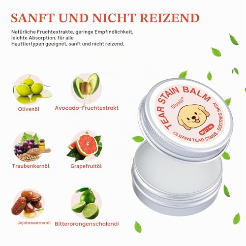 Tränenfleckentferner Kit für Hund & Katze mit Tränenfleckenbalsam, Tränenfleckenkamm, Pro Puderbürste, Augenpads, Sanfte Augenpflege - Reiniger zur Entfernung von Tränenflecken, Augenschmutz, Ausfluss