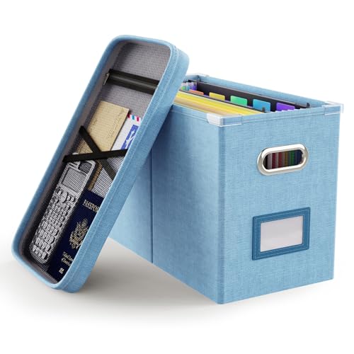 Oterri Portable Document Organizer with Lid, Hanging Storage Box with Mesh Pocket for Letter Files, Smooth Sliding Rail - Sky-blue (1 PCS)