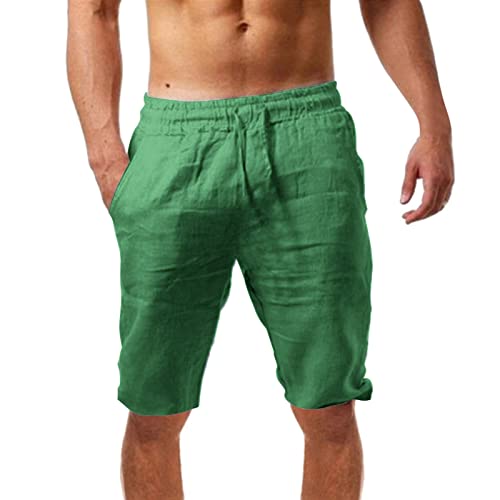 Pantalones deportivos ligeros para hombre, pantalones cortos de lino, pantalones cortos de verano, pantalones cortos de verano, transpirables, pantalones cortos de fitness con goma elástica