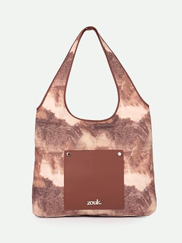 Image of ZOUK Printed Sora Tote Bag | Handcrafted Rollable Women's Tote | Vegan Leather & Canvas Lightweight Shoulder Bag for Daily Use