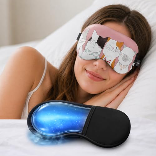 Image of Jenna Polyester Cute Gel Sleeping Eye Shade Mask Cover For Insomnia, Meditation, Puffy Eyes And Dark Circles 5 Kitty Pink