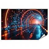 islandburner Prime Bild Poster Futuristischer digitaler Tunnel mit Lichtern für Wohnzimmer Technikbegeisterte Computerladen Premium Bilder Fotodruck