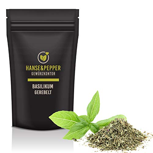 100g Basilikum schonend getrocknet gerebelt besonders aromatisch natürlich vom Hnse&Pepper...