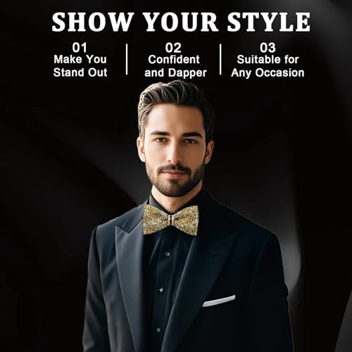 Image of Mens Rhinestone Bow Tie Pre-Tied Bow Ties for Men Adjustable Sparkle Sequin Bowtie Party Wedding