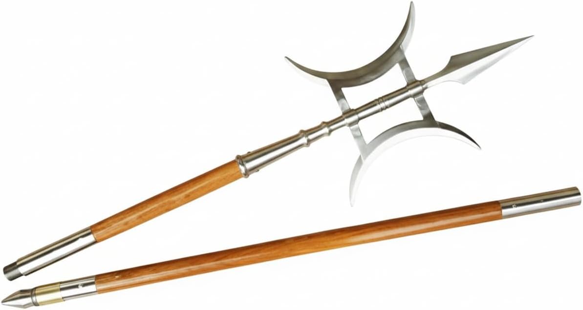 Halberd,Fang Tain Ji(Stainless Steel Hand-Made,Two Wood rods/Brass Faucet Shape) Chinese Martial Arts