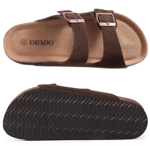 Image of Platform Suede Sandals Soft Cork Footbed Summer Slides with Adjustable Buckle