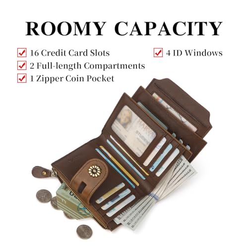 Image of Wallet Women,RFID Blocking Womens Wallet,Leather Bifold Compact Small Wallet for Women Card Holder with Zip Coin Pocket(browncoffee)