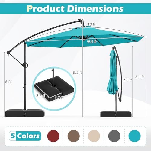 Tangkula 10ft Solar Patio Umbrella with Base Included, Offset Cantilever Outdoor Umbrella with 32 LED Lights, Infinite Tilt, 360 Degree Rotation, Crank Handle for Pool Deck Garden  image 8