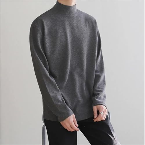 Men's High Neck Sweater Casual Loose Fit Thick Fleece Pullover Warm Solid Color Winter Jumper3