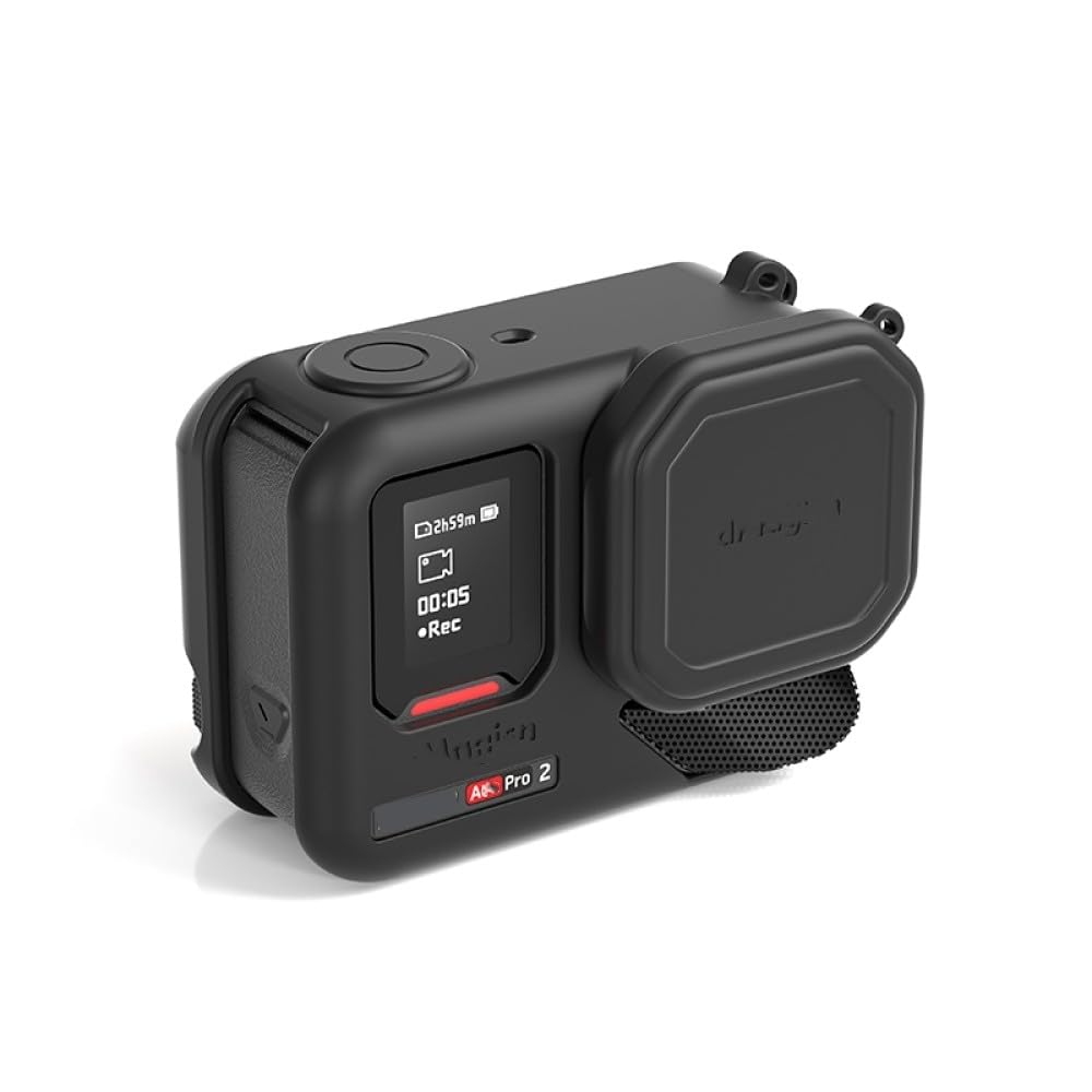 1 Set Silicone Protective Case for Insta360 Ace Pro2 Sports Camera Lens Cap Protective Sleeve with Anti-Lost Lanyard Anti-Drop Anti-Scratch Protective Housing Soft Shell Skin Accessories (Black)