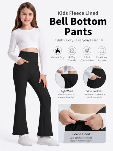 Girls Fleece Lined Flare Leggings with Pockets Winter Yoga Pants Black - image 6