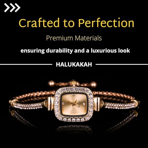 Image of Halukakah Kids' Sparkling Diamond Watch - 18k Real Gold /Rose Gold /Platinum Plated - Multiple Colors Rectangle Dial - Quartz Adjustable Stainless Steel Wristwatch - Suitable for Boys and Girls