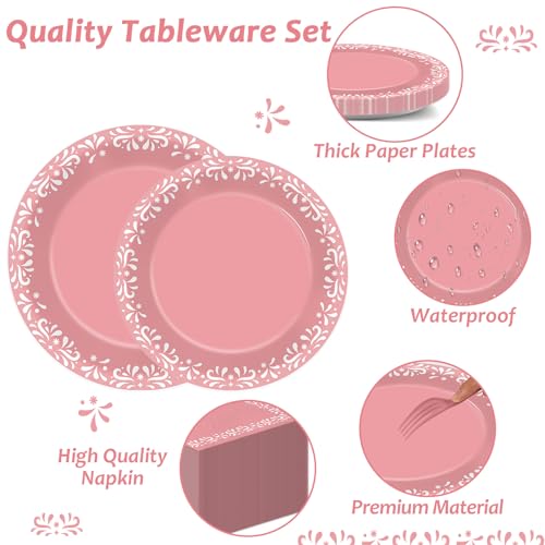 Image of 96 Pcs Pink Cielito Party Theme Lindo Decorations Mexican Disposable Plates Mexicanos Baby Shower Decorations Pink Mexican Dinnerware for Baby Shower Wedding Birthday Party Supplies Serves 24 Guests