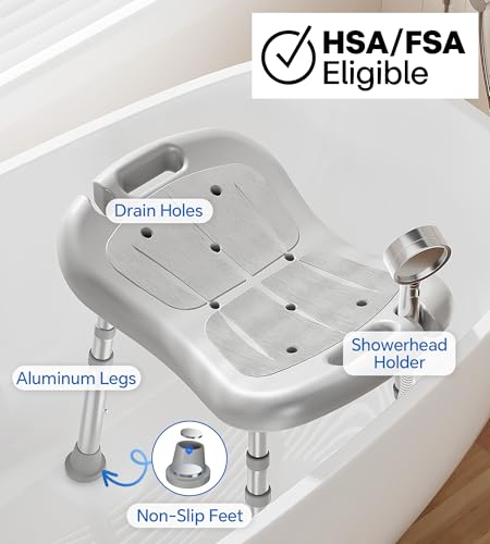 HOMLAND Shower Chair for Inside Shower, FSA/HSA Eligible, Adjustable Shower Stool with Strong Non-Slip Feet, 350 lbs Shower Seat for Inside Tub, Bench Bath Chair for Elderly and Disabled, Grey