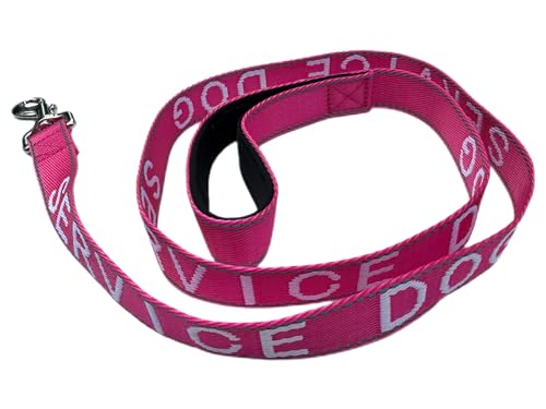 Albcorp Service Dog Leash 4 FT x 1 Inch Reflective Leash with Embroidered Service Dog Lettering Heavy-Duty Nylon Padded Neoprene Handle Pink.