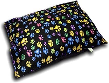 F&M Pet Dog Bed Removable Zipped Large and Extra Large Cover with Cushion or Complete Bed Cover Only (Large Cover With Cushion, Multi Colored Paw Black)
