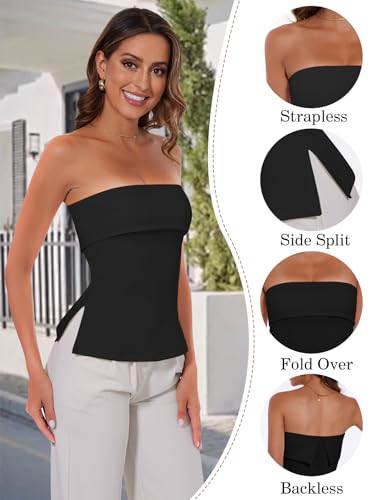 Tube Tops for Women Strapless Top Going Out Split Bandeau Top Slim Off Shoulder Bustier Backless Summer Tops3