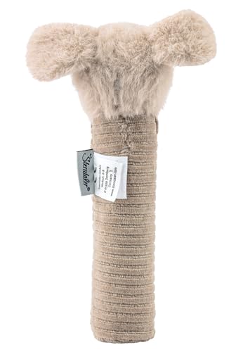 Sterntaler Baby Quietsche Hund Lucky - Baby Spielzeug aus weichem Flauschmaterial mit Cord - Greifspielzeug für Babys - Erste Versuche im Greifen und Spielen, graubeige