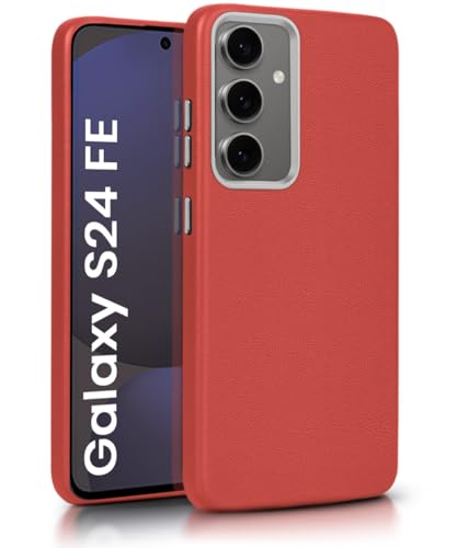 Image of WOW IMAGINE Back Cover for Samsung Galaxy S24 FE 5G | Shockproof Tough Leather Texture Hard Mobile Case | Ultra Slim Non-Slip Grip | Inner Velvet Fabric | Metal Camera Ring - Crimson Red