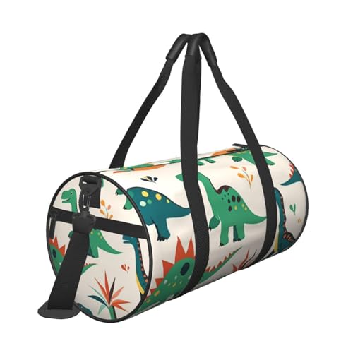 Dinosaurs Footprint Printed Travel Bag,Round Personal Item Storage bag,Foldie Duffel Bag for Traveling Vacation,Fitness,Sports3