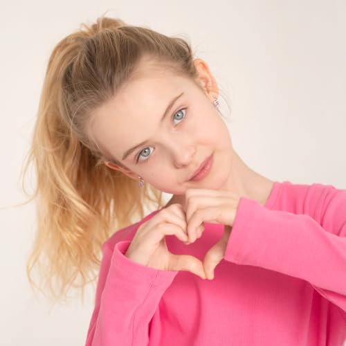 925 Sterling Silver Pink Cubic Zirconia Heart Ball Stud Dangle Earrings For Girls & Preteens- Delicate Safety Back Stud Earrings For Toddlers, Little Girls & Preteens2