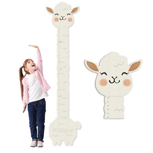 Woodemon Personalized Name Height Chart for Wall, Alpaca Wood Growth Chart, Height Measurement for Wall Girls Boys Teen Room Wall Decor 63" x 15.7"