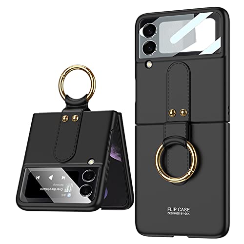 DALUZ Design for Samsung Z Flip 3 5G Case, Ultra Thin Galaxy Z Flip 3 Case with Ring, Matte Hard PC Protective Cover for Samsung Z Flip 3 5G with Hybrid Glass Back Camera Lens Protector