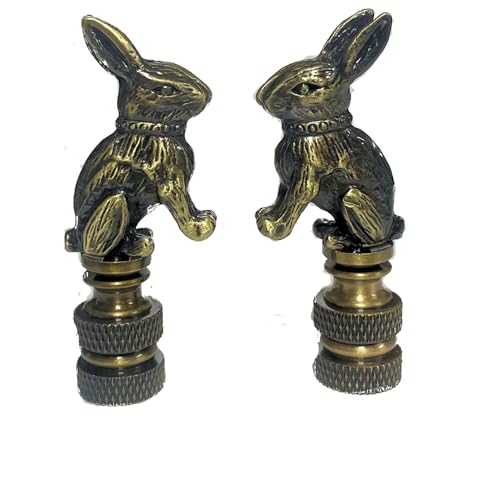Image of RABBIT LAMP SHADE FINIAL ANTIQUE BRASS - SET OF TWO