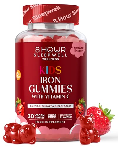 Kids Iron Gummies 30 Count - Vegan Sugar-Free & Chewable with Vitamin C for Immune & Energy Support - Perfect for Picky Eaters & Children 3+ - Strawberry Flavor 1-Month Supply