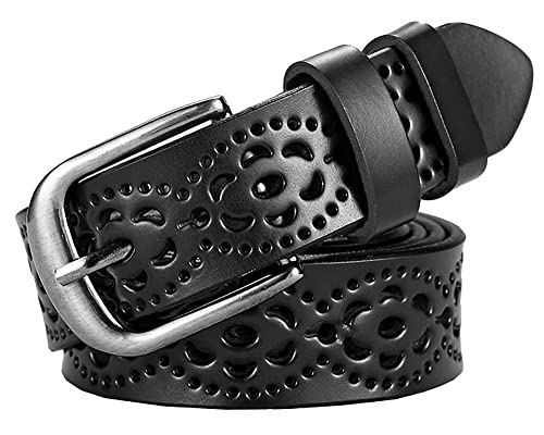 INOGIH Women’s Vintage Hollow Flower Leather Belt with Metal Pin Buckle for Jeans Pants