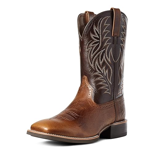 Cowboy Boots for Men Classic Durable Square Toe Steel Toe Toe Embroidered Western Rodeo Mid-Calf Boots Men's Fashion Men's Boots Men's Shoes (Color : Brown, Size : 14)