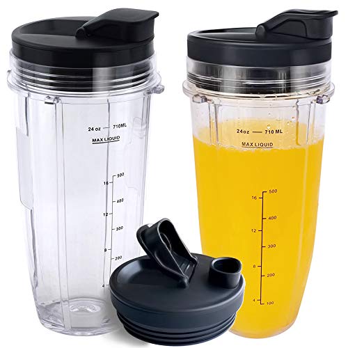 Replacement 24oz Nutri Ninja Blender Cup with Sip & Seal Lid For BL450 BL454 BL456 BL480 BL481 BL482 BL490 BL640 BL642 BL682 Nutri Ninja Auto IQ Series Blenders, 2-Pack