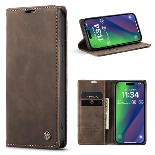 YZBYFON CaseMe for iPhone 15 (6.1) Wallet Case, Soft PU Leather Flip Case with Magnetic Stand, Precise Cutouts, Full Protection, Kickstand, Coffee
