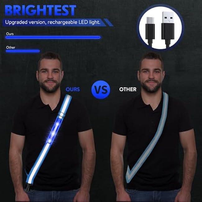 Simket Reflective Walking Gear, Rechargeable Led Reflective Sash, Adjustable Night Walking Safety Gear, High Visibility Safety Lights for Walking at Night for Men Women Jogging Running Biking