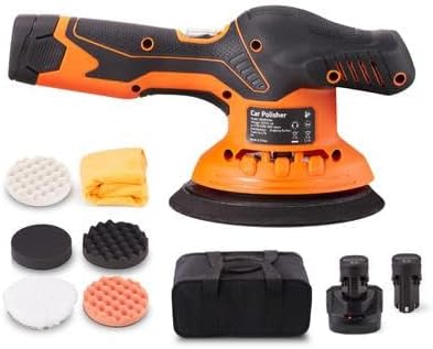 Happybuy Pulidor de búfer inalámbrico, con 2 baterías de litio de 12 V 4.0 Ah, cera pulidora inalámbrica de 6 pulgadas, 6 velocidades variables,