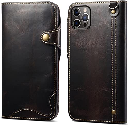 Étui en cuir véritable pour iPhone 14 Pro Max housse portefeuille noire luxe - 2