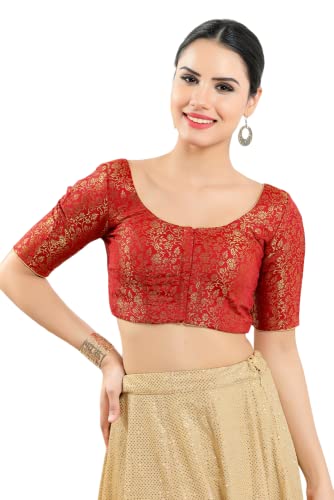 Image of Vamas Women's Brocade & Georgette Padded Self Design Half Sleeve Readymade Saree Blouse (X-1126.ELB)