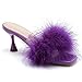 Women's Feather Mule Sandals, Kitten Heel, Square Open Toe, Slip On, Fluffy Fur Clear Strap Purple 36 - insole length: 23cm/9.06 inch - US 5.5