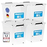 ATHLON TOOLS 4er Set 80l Aufbewahrungsboxen mit Deckel - BPA-freie & lebensmittelechte Aufbewahrungsbox mit Verschlussclips - 100% Neumaterial - Plastikbox transparent - Stapelbare Kunstoff Box