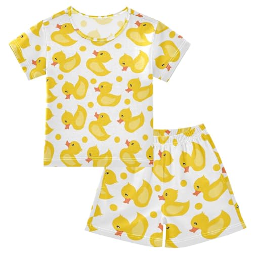 Pajama Short Sets Cartoon Rubber Ducks Pattern Soft Cotton Summer Sleepwear 2 Piece PJS Size 5-14T